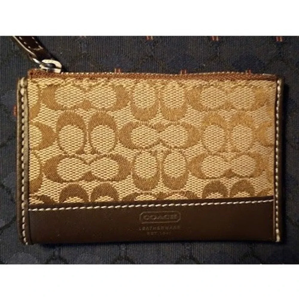 Coach Signature Mini Skinny ID Case Khaki Mahogany FS6017 Wallet